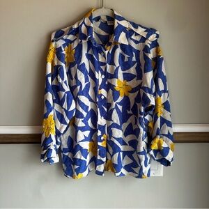 VTG 80’s Levante 100% Pure Silk Hawaiian Floral  Blouse Button Shirt​
